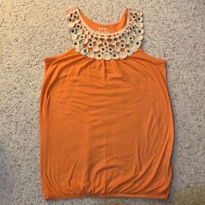 Orange Sleeveless Top with Crochet Detail